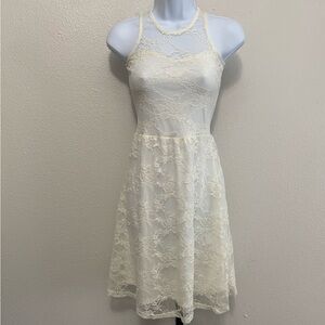 Women's Sheer Floral Lace Ivory Dress XS Fairy Coquette Feminine Delicate Dainty